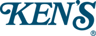 Ken's logo in blue writing