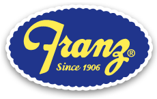 Franz logo with yellow writing and a blue background