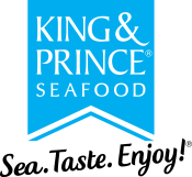 King & Prince Seafood logo in white and blue