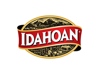 Idahoan logo in white writing with a red background