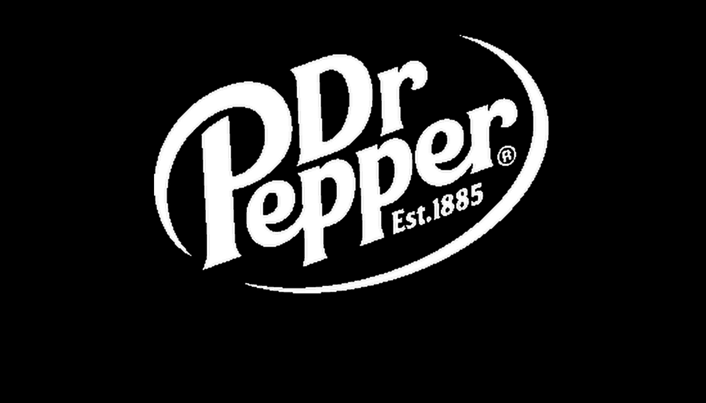 This is Dr. Pepper company logo in black and white with a black background used on many branded materials.
