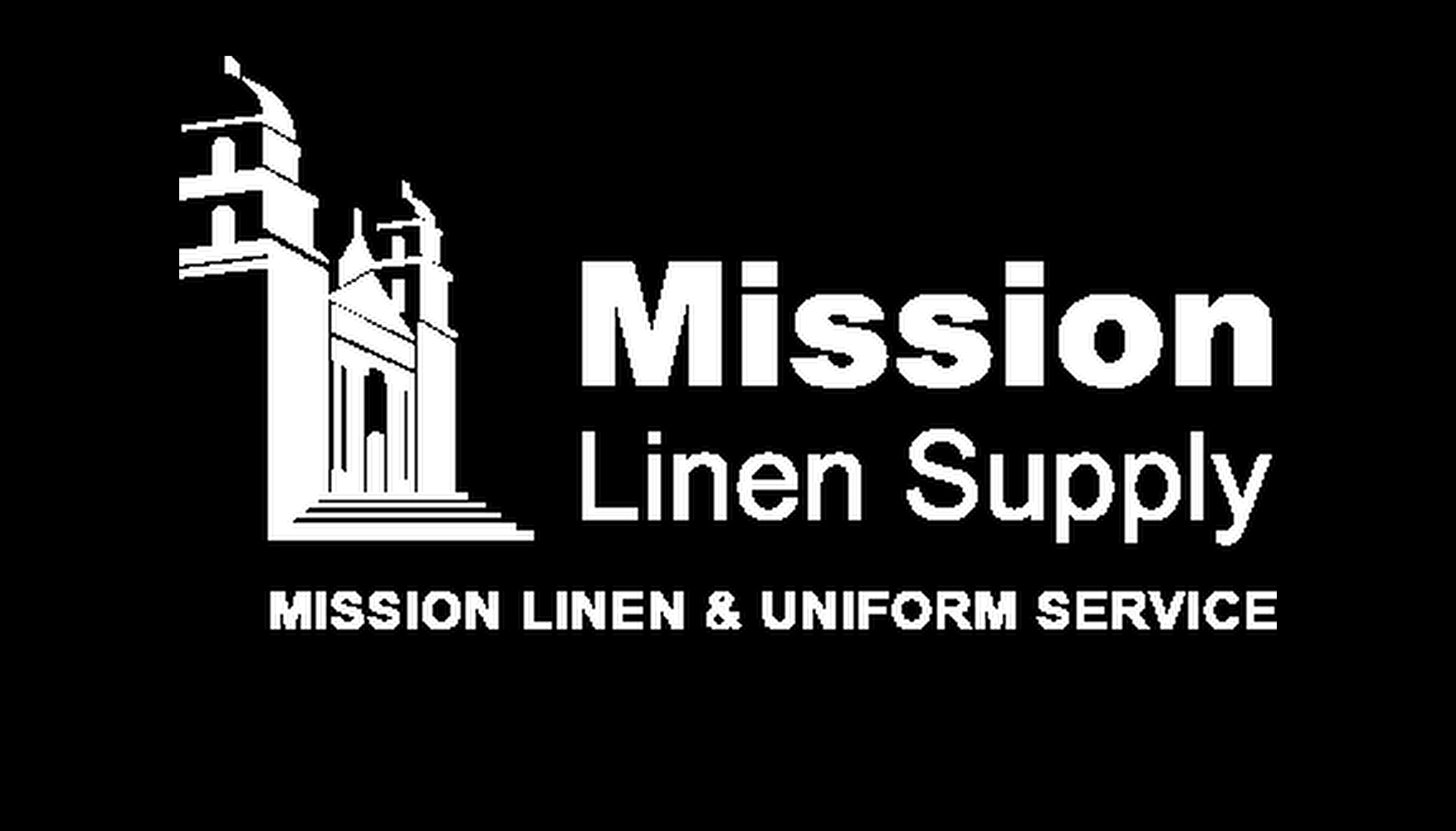 This is Mission Linen's logo in black and white, featuring company name and emblem used on many branded material